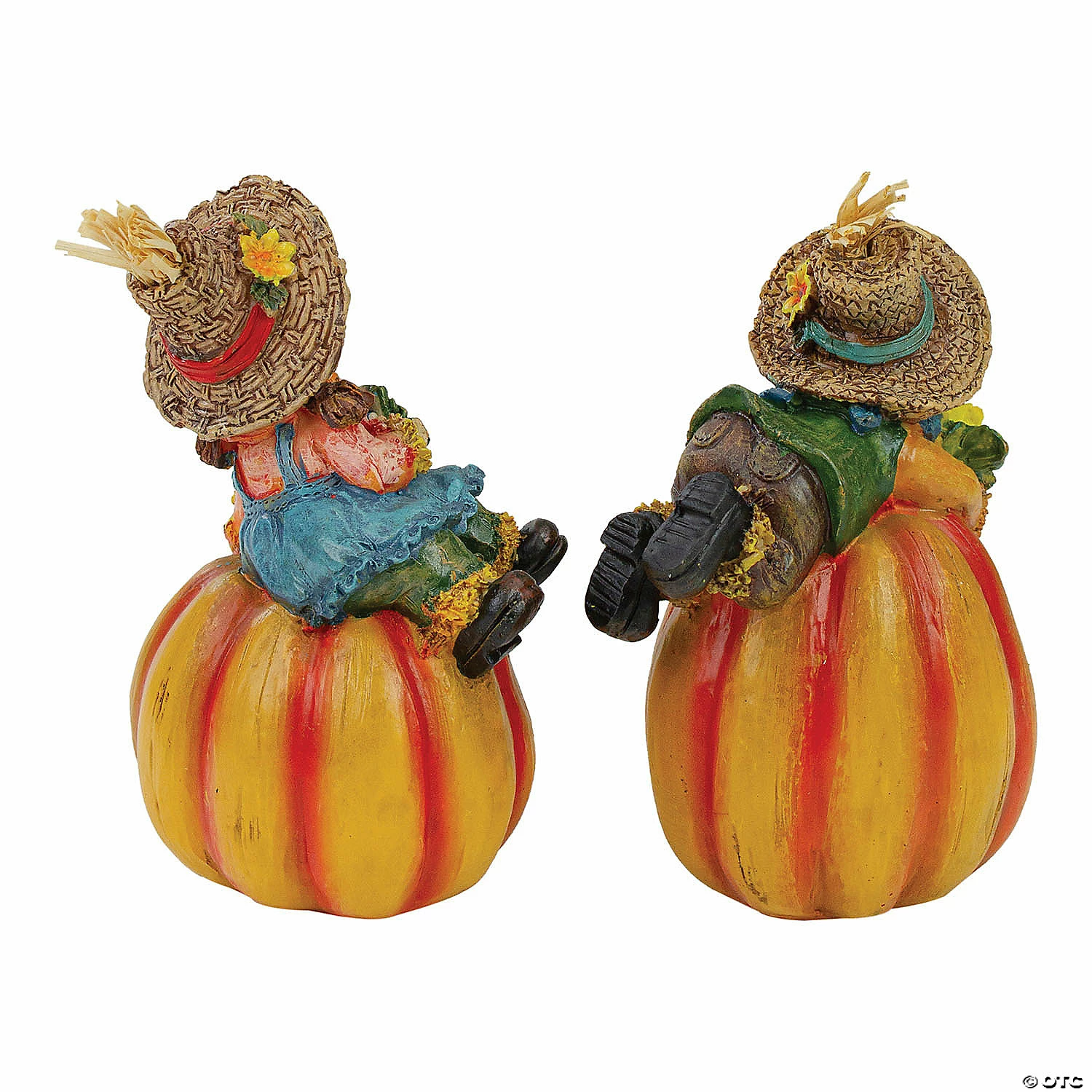 Northlight Set of 2 Girl and Boy Scarecrow Pumpkins With Sunflowers and Leaf's Fall Figurines - 6.5" - Image 5