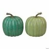 Northlight Set of 2 Green Glittered Fall Harvest Tabletop Pumpkins 7"
