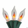 Set of 10 Flickering Amber Flame C7 Halloween Lights - 9' Green Wire