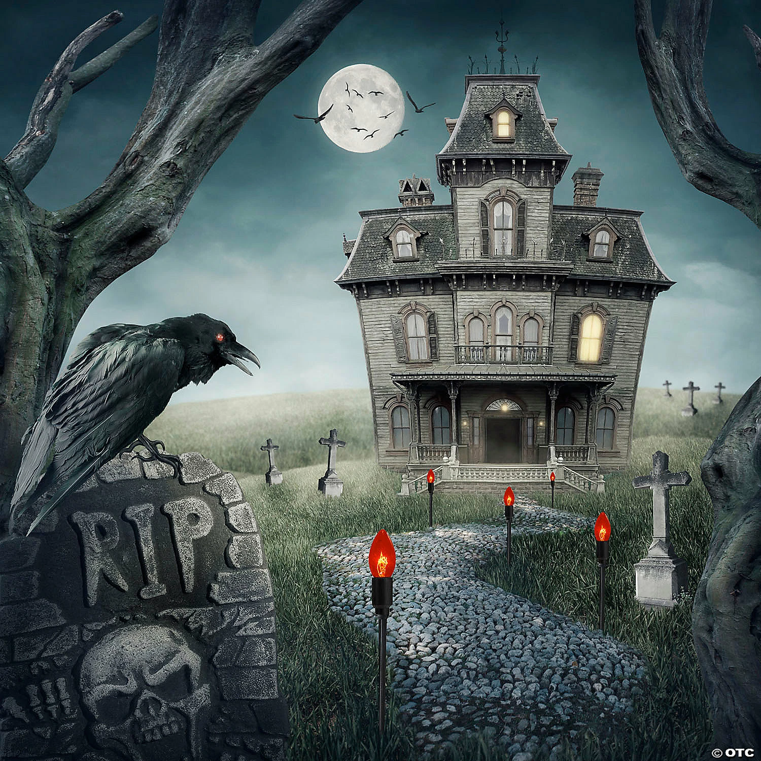 Set of 10 Orange C9 Bulb Halloween Pathway Markers - 8.75' Black Wire - Image 2