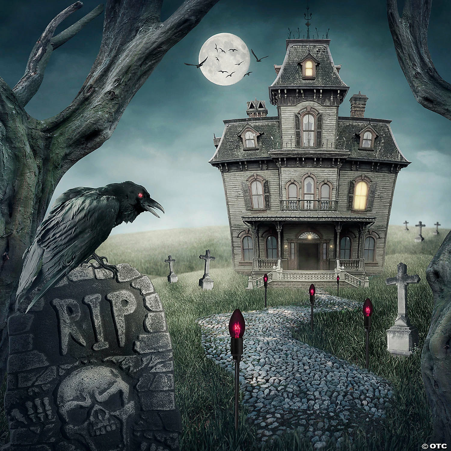 Set of 10 Purple C9 Bulb Halloween Pathway Markers - 8.75ft Black Wire - Image 2