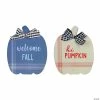Set of 2 Blue and Beige Fall Harvest Wooden Pumpkin Welcome Plaques 8"
