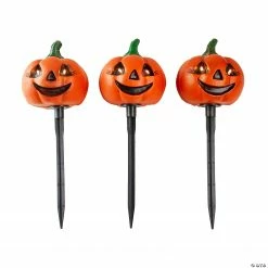 Set of 3 Lighted Jack-o-Lantern Halloween Pathway Markers