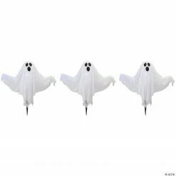 Set of 3 Lighted White Ghost Halloween Lawn Stakes