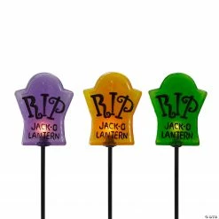 Set of 3 Tombstone Halloween Pathway Markers - 3.5ft Black Wire