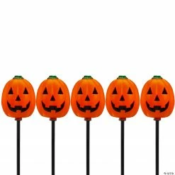 Set of 5 Jack-O-Lantern Shaped Halloween Pathway Markers - 3.75ft Black Wire