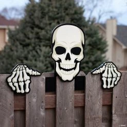 Skeleton Fence Peeker Halloween Decoration